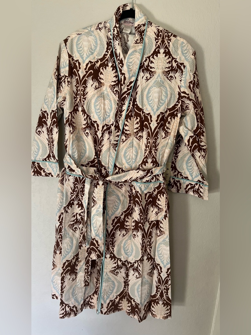 BedHead Pajamas Luxury 3-Piece Set Damask Robe Pants Top Small